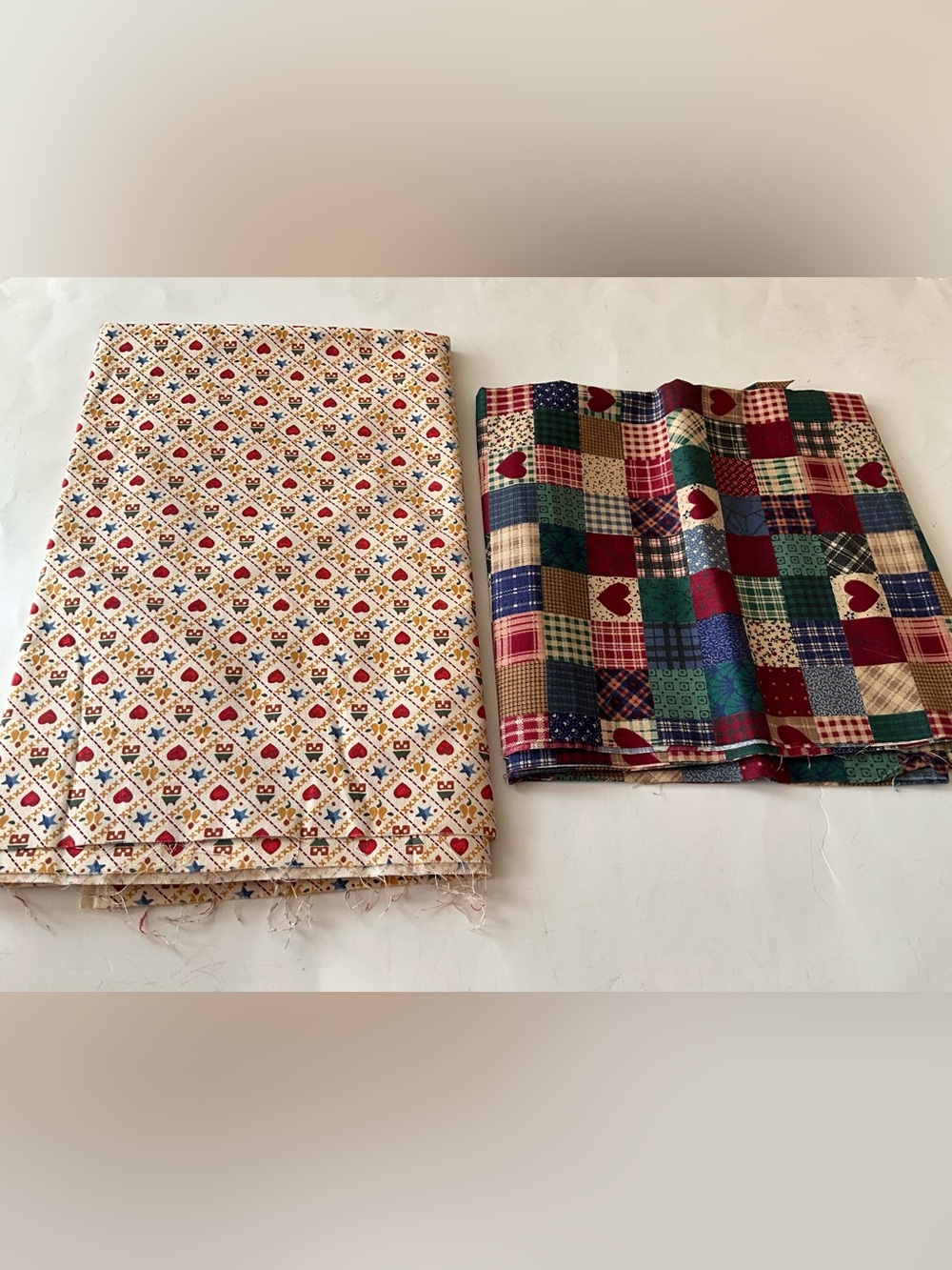 Quilting Sewing Fabric lot CountryCore Vintage Americana Hearts Red Blue Cotton